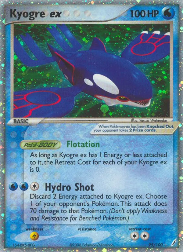 Carta Kyogre ex, número 95/100 da coleção Crystal Guardians