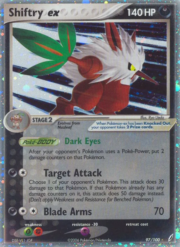 Carta Shiftry ex, número 97/100 da coleção Crystal Guardians