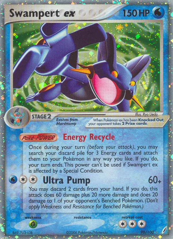 Carta Swampert ex, número 98/100 da coleção Crystal Guardians