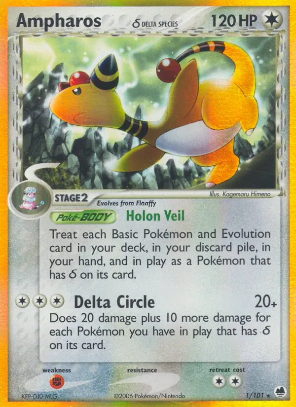Carta Ampharos δ, número 1/101 da coleção Dragon Frontiers