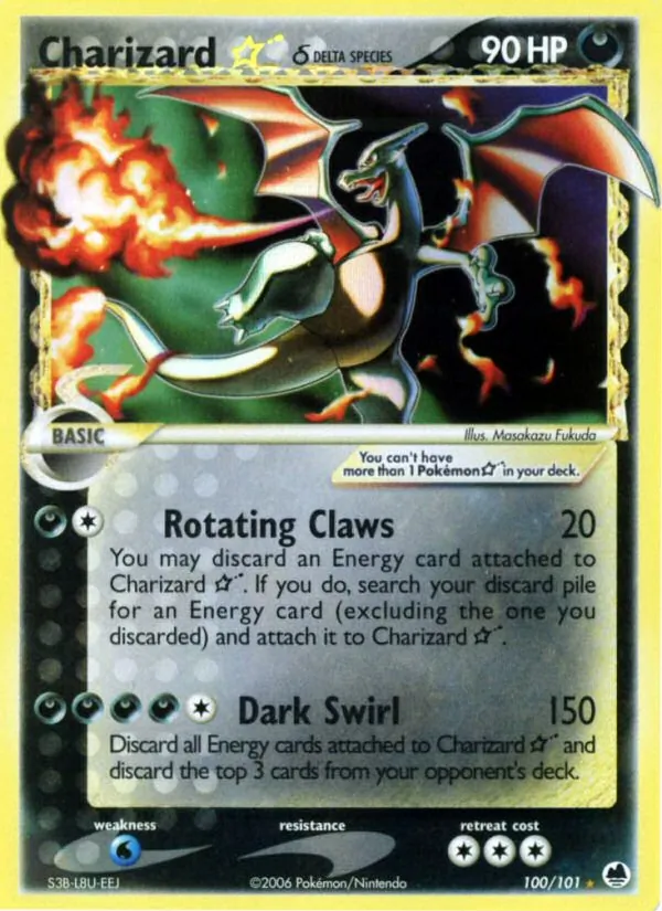 Carta Charizard ☆ δ, número 100/101 da coleção Dragon Frontiers