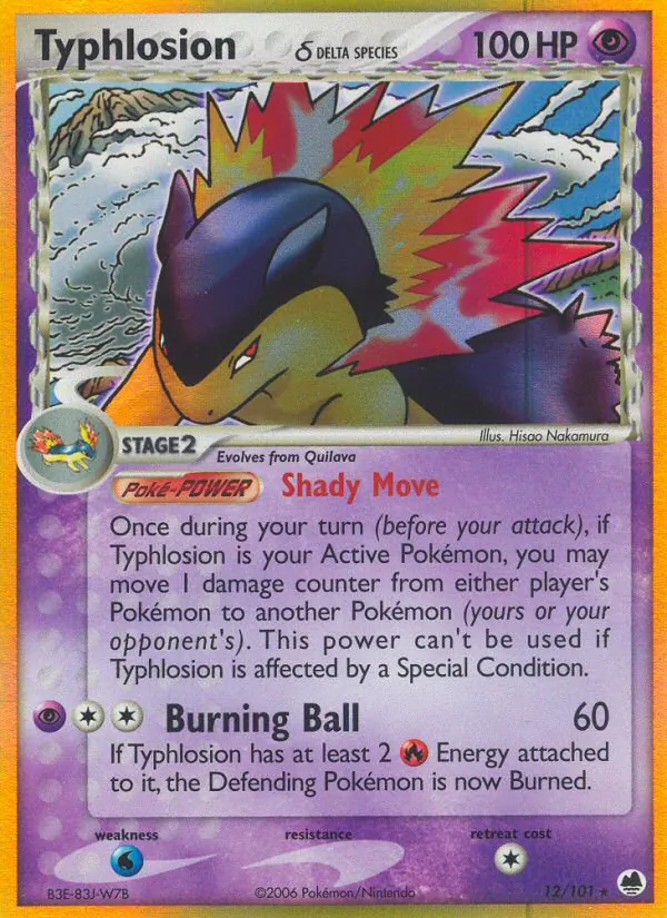Carta Typhlosion δ, número 12/101 da coleção Dragon Frontiers