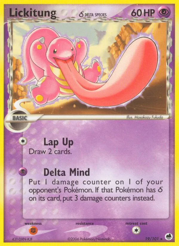 Carta Lickitung δ, número 19/101 da coleção Dragon Frontiers