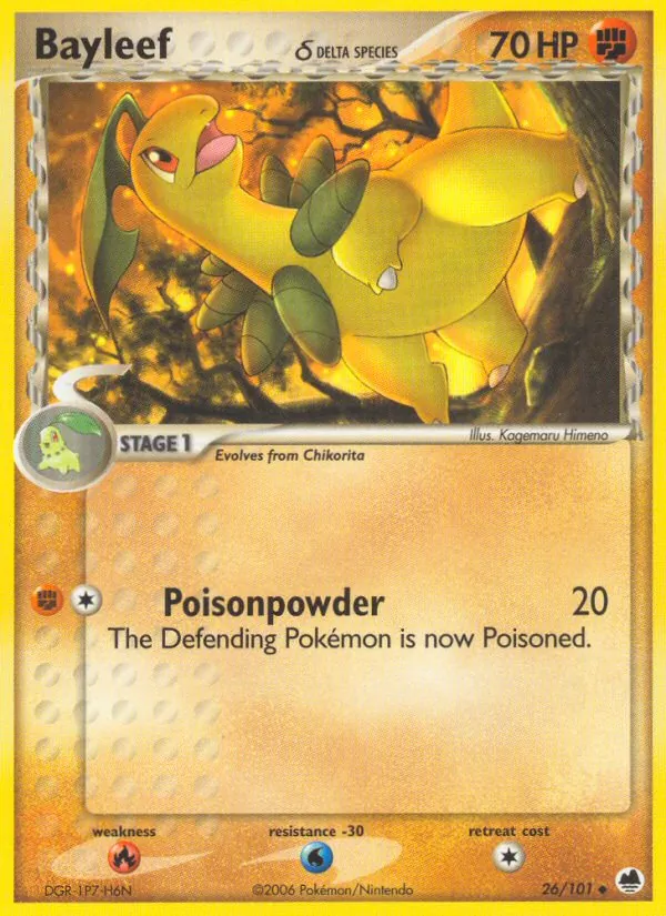 Carta Bayleef δ, número 26/101 da coleção Dragon Frontiers