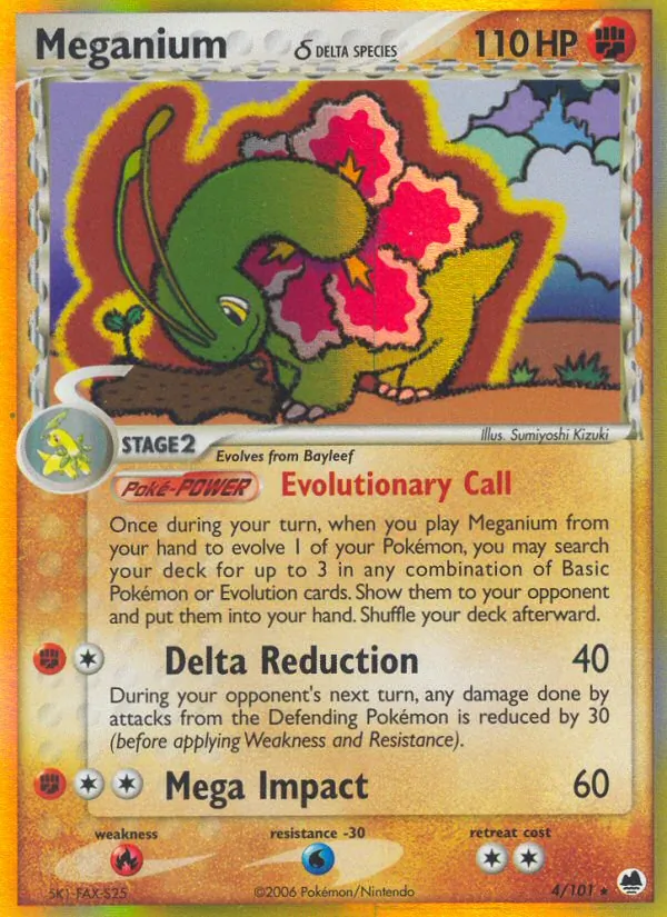 Carta Meganium δ, número 4/101 da coleção Dragon Frontiers