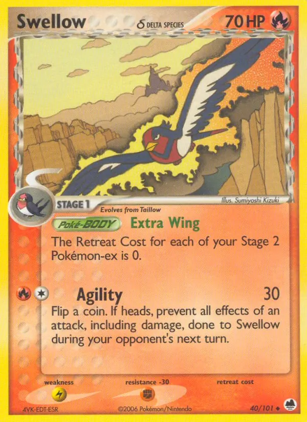 Carta Swellow δ, número 40/101 da coleção Dragon Frontiers