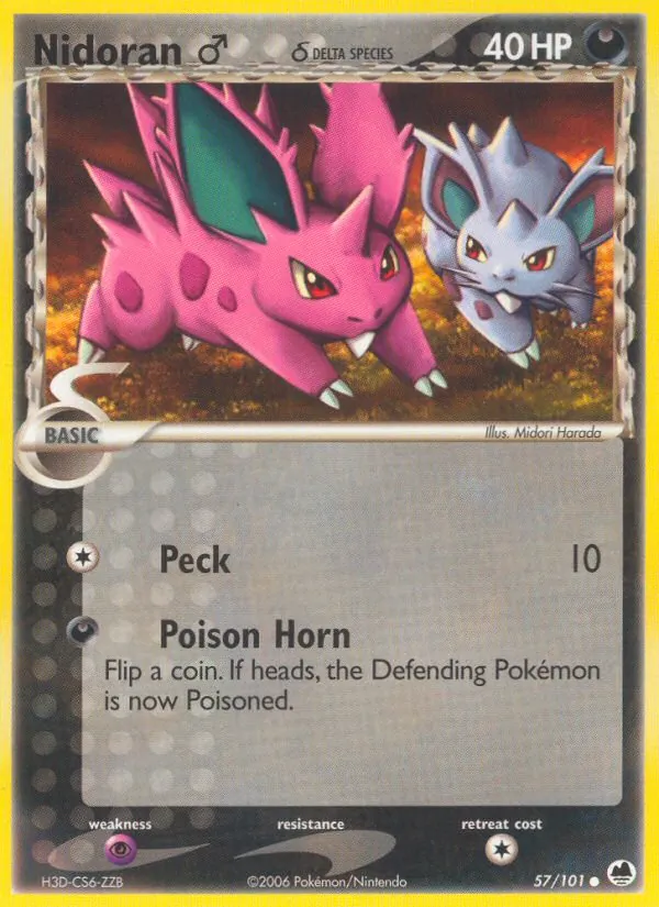 Carta Nidoran♂ δ, número 57/101 da coleção Dragon Frontiers