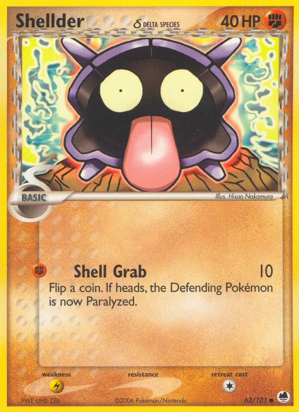 Carta Shellder δ, número 63/101 da coleção Dragon Frontiers