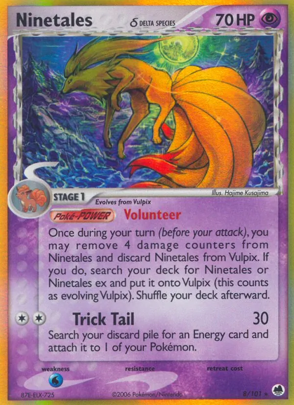 Carta Ninetales δ, número 8/101 da coleção Dragon Frontiers