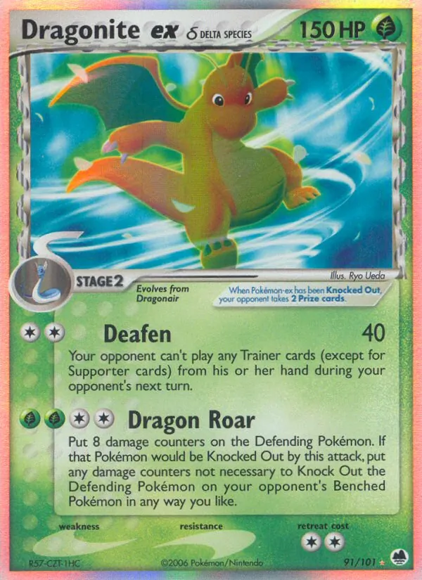 Carta Dragonite ex δ, número 91/101 da coleção Dragon Frontiers
