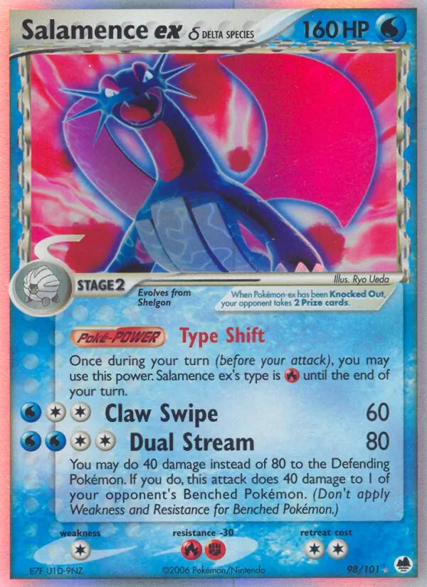 Carta Salamence ex δ, número 98/101 da coleção Dragon Frontiers