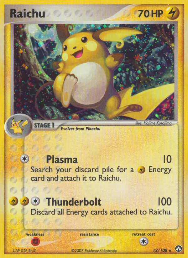 Carta Raichu, número 12/108 da coleção Power Keepers