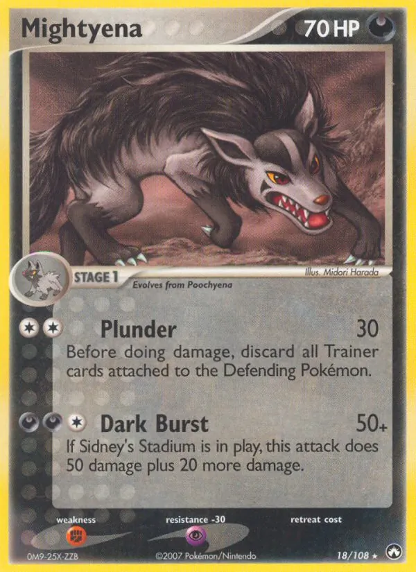 Carta Mightyena, número 18/108 da coleção Power Keepers