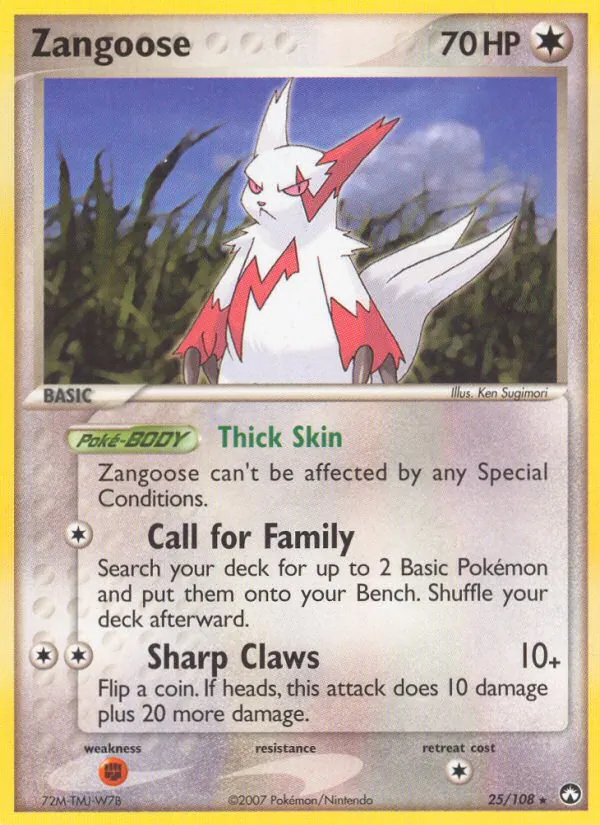 Carta Zangoose, número 25/108 da coleção Power Keepers
