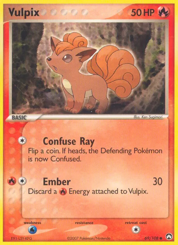 Carta Vulpix, número 69/108 da coleção Power Keepers