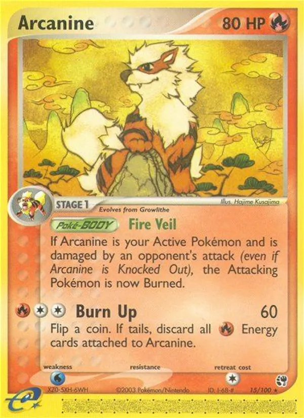 Carta Arcanine, número 15/100 da coleção Sandstorm