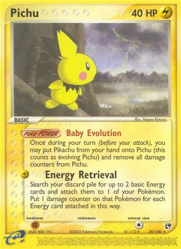 Carta Pichu, número 20/100 da coleção Sandstorm