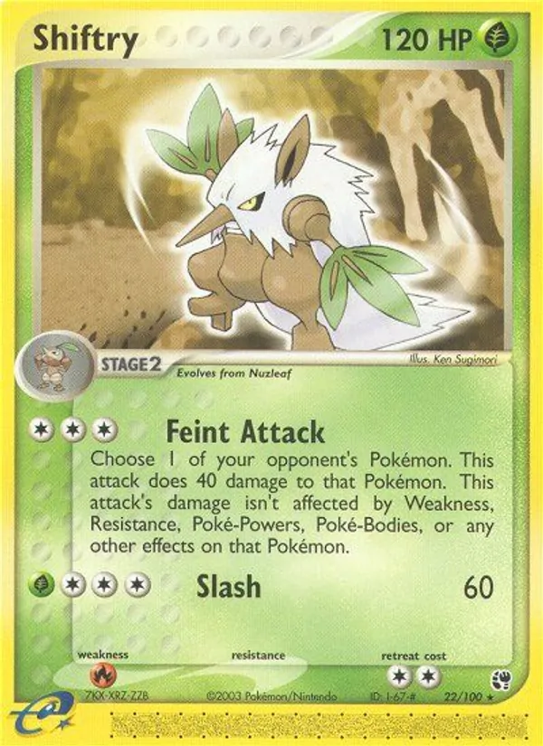 Carta Shiftry, número 22/100 da coleção Sandstorm