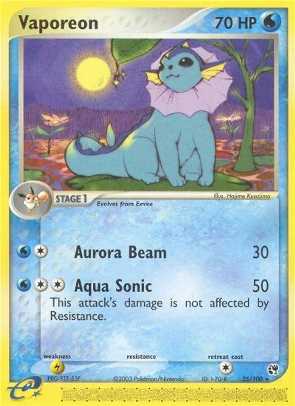 Carta Vaporeon, número 25/100 da coleção Sandstorm
