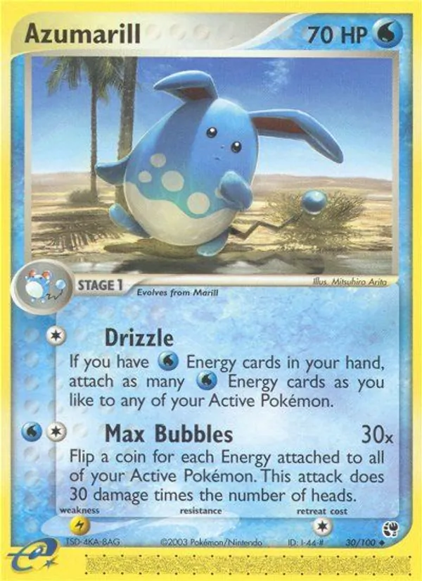 Carta Azumarill, número 30/100 da coleção Sandstorm
