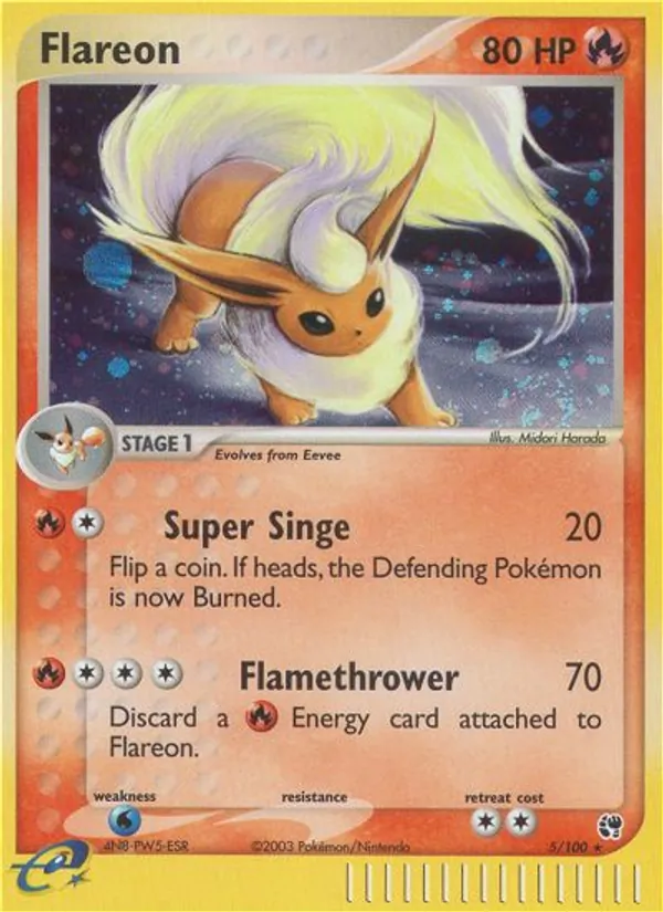 Carta Flareon, número 5/100 da coleção Sandstorm