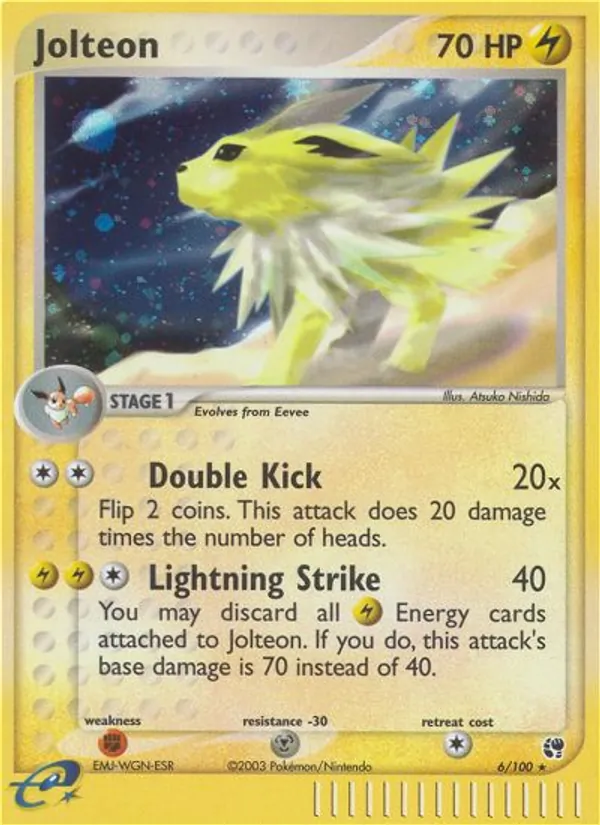 Carta Jolteon, número 6/100 da coleção Sandstorm