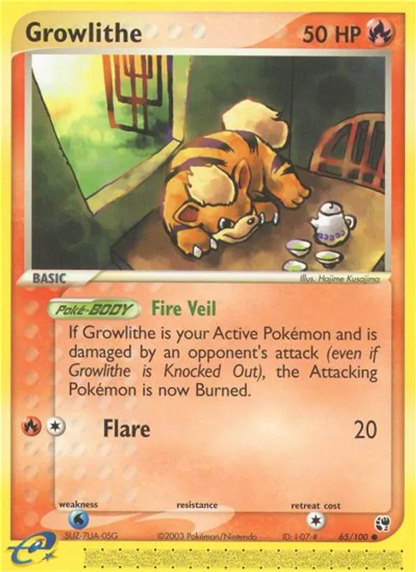 Carta Growlithe, número 65/100 da coleção Sandstorm