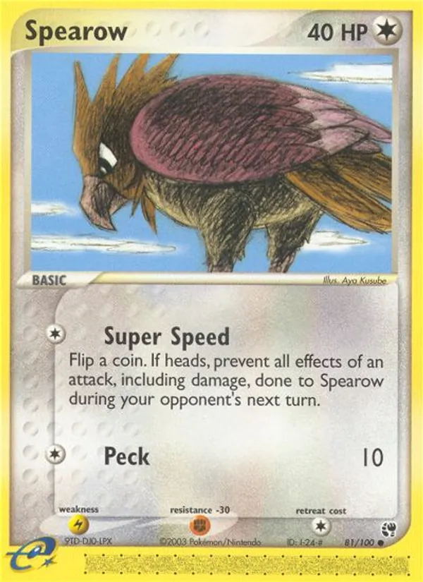 Carta Spearow, número 81/100 da coleção Sandstorm
