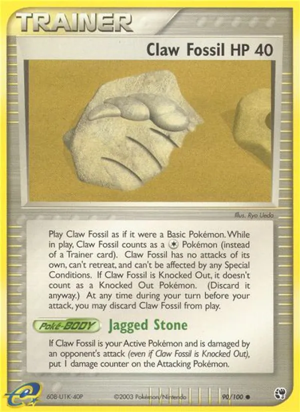 Carta Claw Fossil, número 90/100 da coleção Sandstorm
