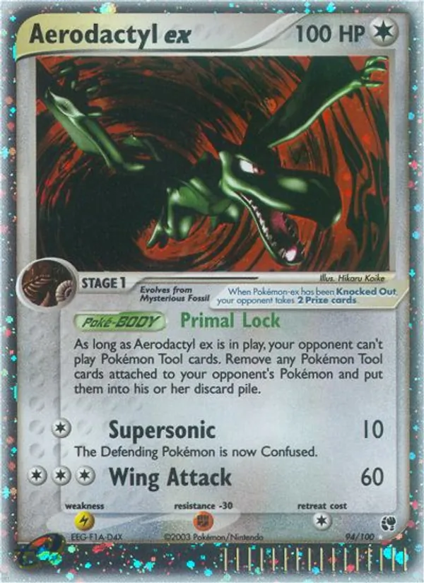Carta Aerodactyl ex, número 94/100 da coleção Sandstorm