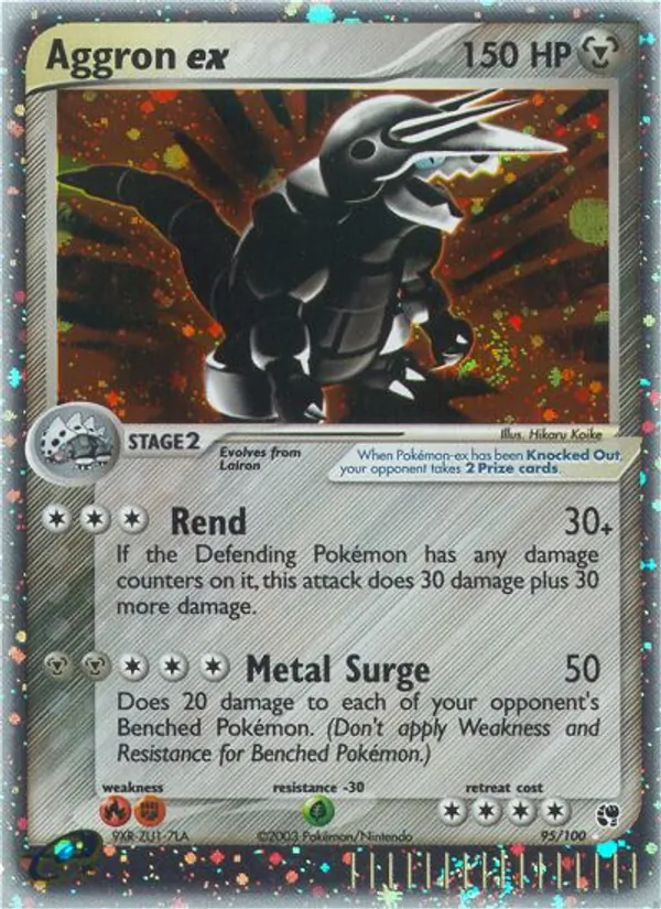 Carta Aggron ex, número 95/100 da coleção Sandstorm