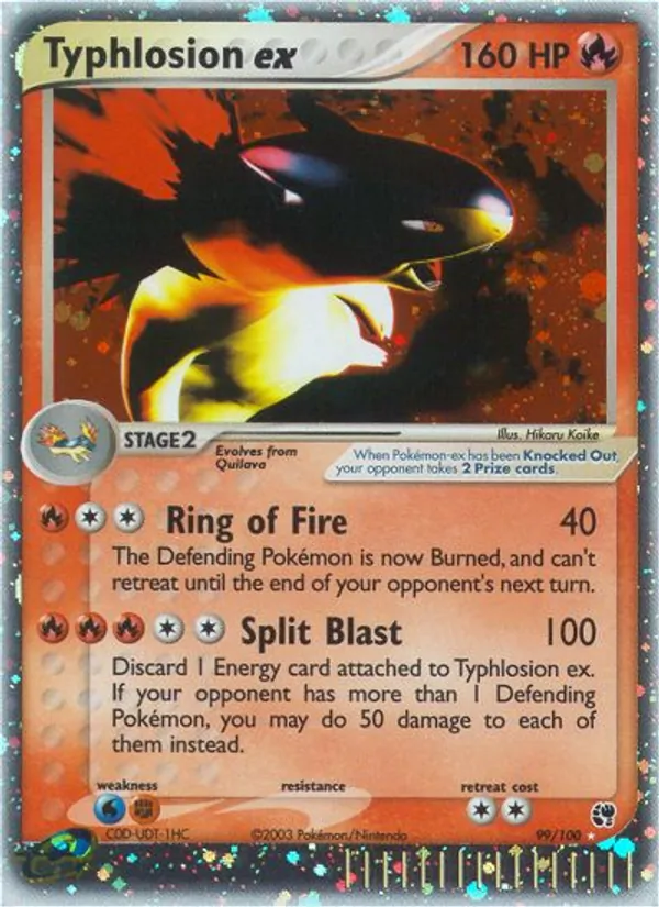 Carta Typhlosion ex, número 99/100 da coleção Sandstorm
