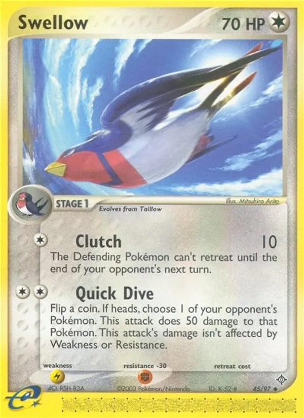 Carta Swellow, número 45/97 da coleção Dragon