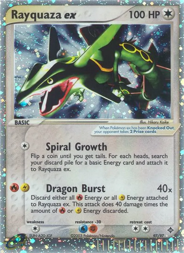 Carta Rayquaza ex, número 97/97 da coleção Dragon