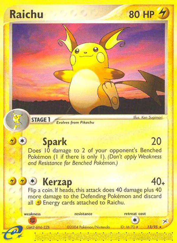 Carta Raichu, número 13/95 da coleção Team Magma vs Team Aqua