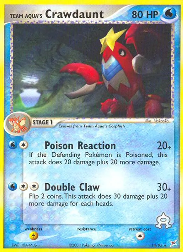 Carta Team Aqua's Crawdaunt, número 14/95 da coleção Team Magma vs Team Aqua