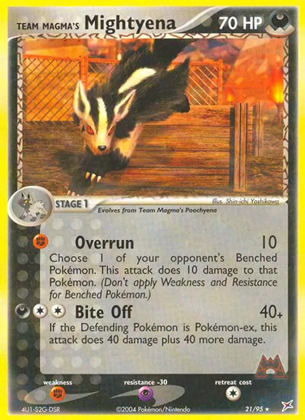 Carta Team Magma's Mightyena, número 21/95 da coleção Team Magma vs Team Aqua