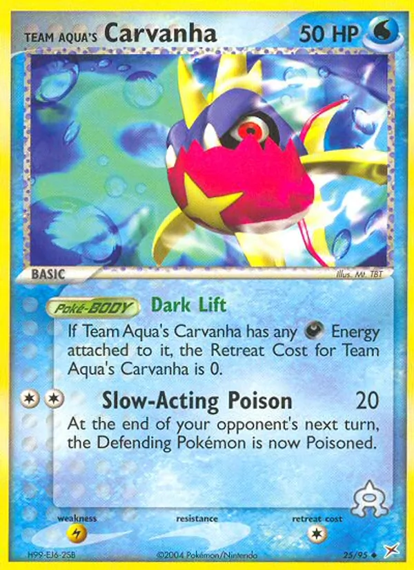 Carta Team Aqua's Carvanha, número 25/95 da coleção Team Magma vs Team Aqua