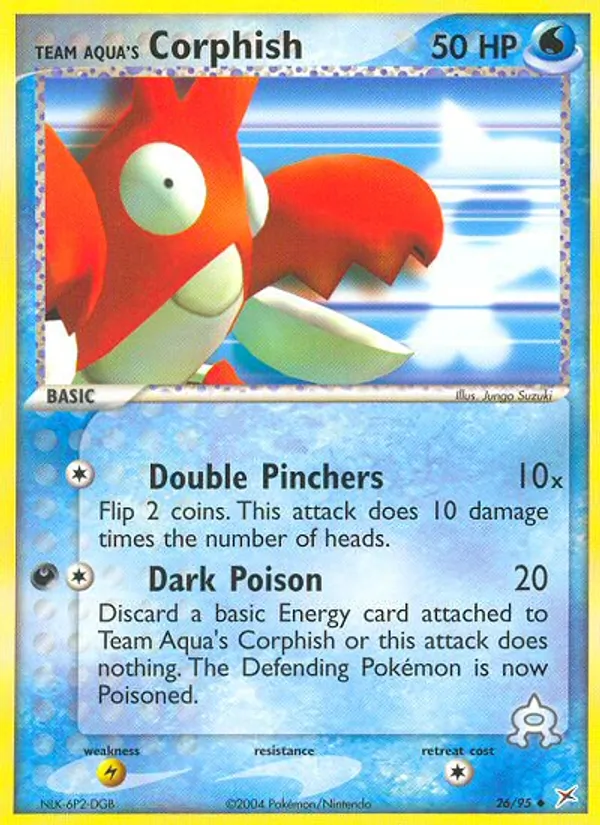 Carta Team Aqua's Corphish, número 26/95 da coleção Team Magma vs Team Aqua
