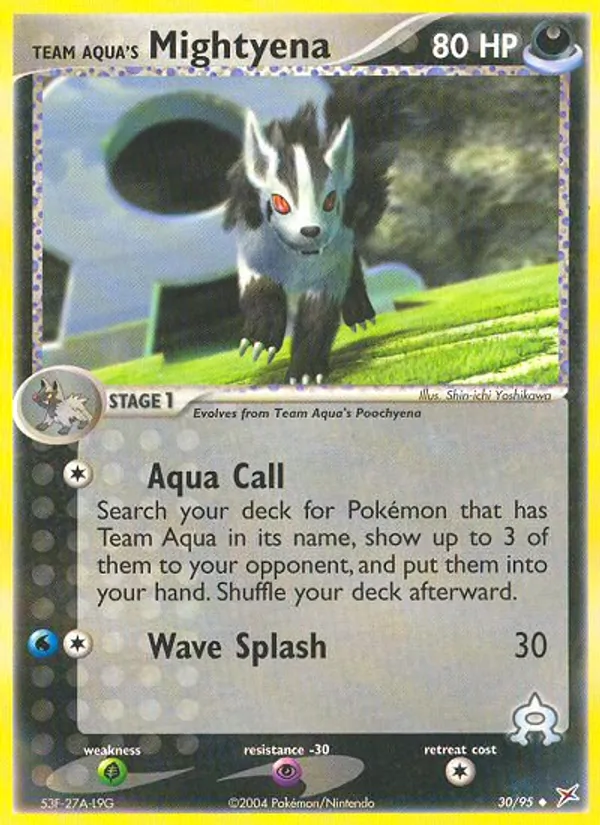 Carta Team Aqua's Mightyena, número 30/95 da coleção Team Magma vs Team Aqua