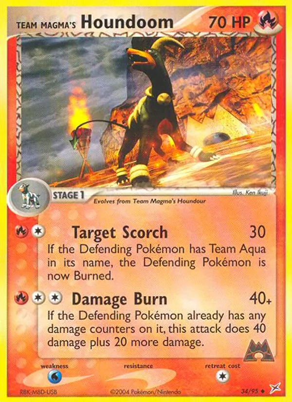 Carta Team Magma's Houndoom, número 34/95 da coleção Team Magma vs Team Aqua