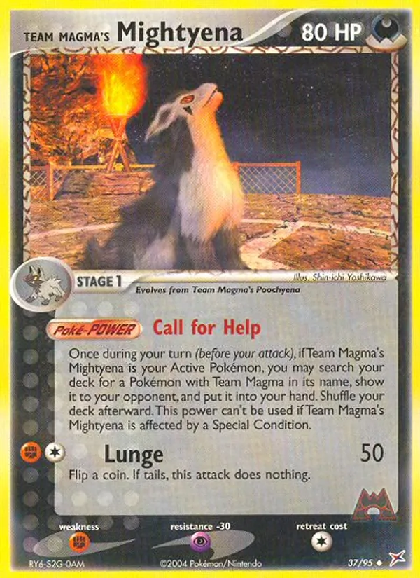 Carta Team Magma's Mightyena, número 37/95 da coleção Team Magma vs Team Aqua