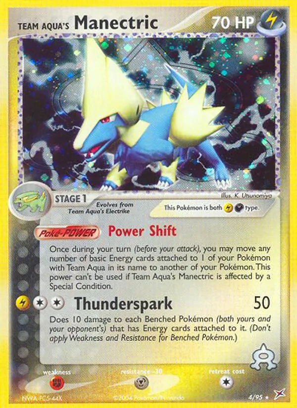 Carta Team Aqua's Manectric, número 4/95 da coleção Team Magma vs Team Aqua