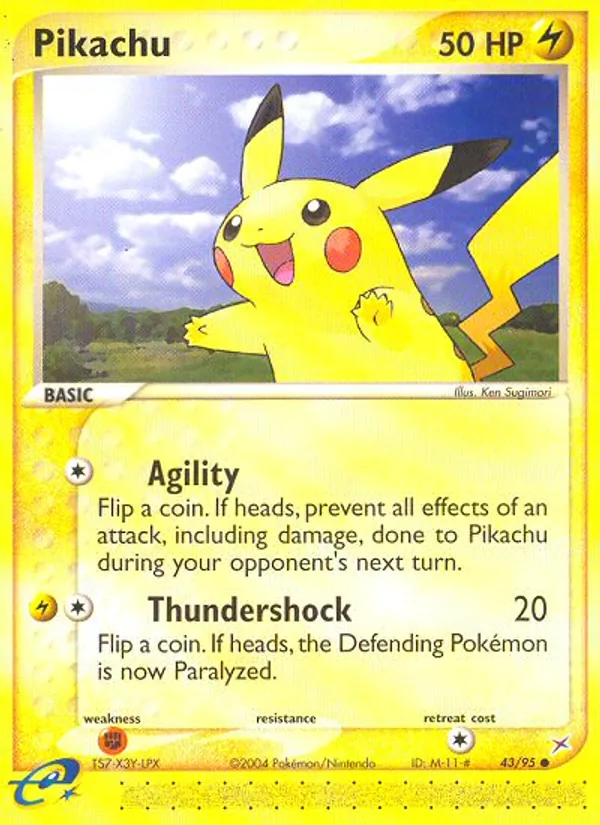 Carta Pikachu, número 43/95 da coleção Team Magma vs Team Aqua