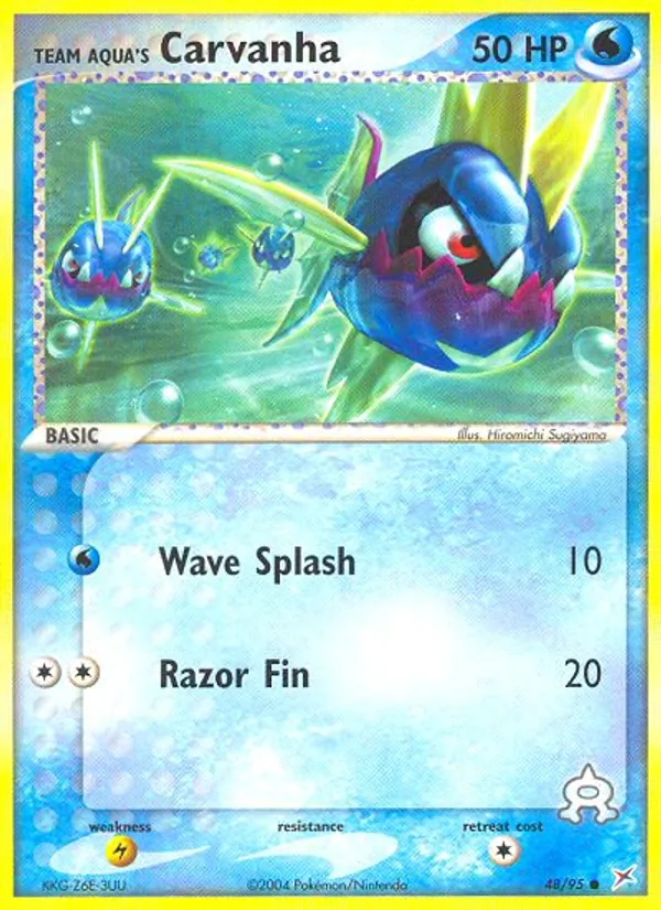 Carta Team Aqua's Carvanha, número 48/95 da coleção Team Magma vs Team Aqua