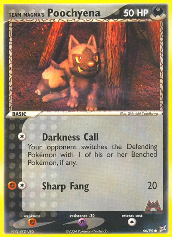 Carta Team Magma's Poochyena, número 66/95 da coleção Team Magma vs Team Aqua