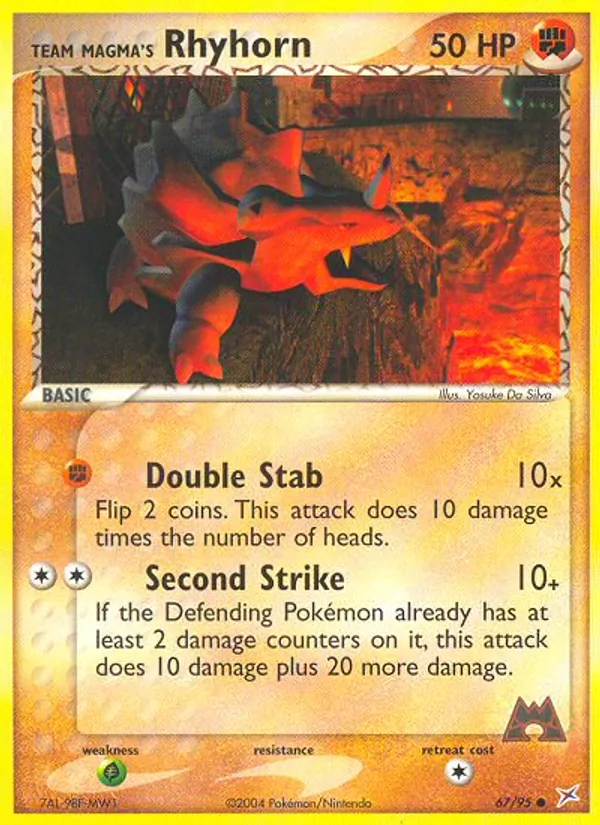 Carta Team Magma's Rhyhorn, número 67/95 da coleção Team Magma vs Team Aqua