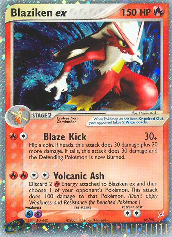 Carta Blaziken ex, número 89/95 da coleção Team Magma vs Team Aqua