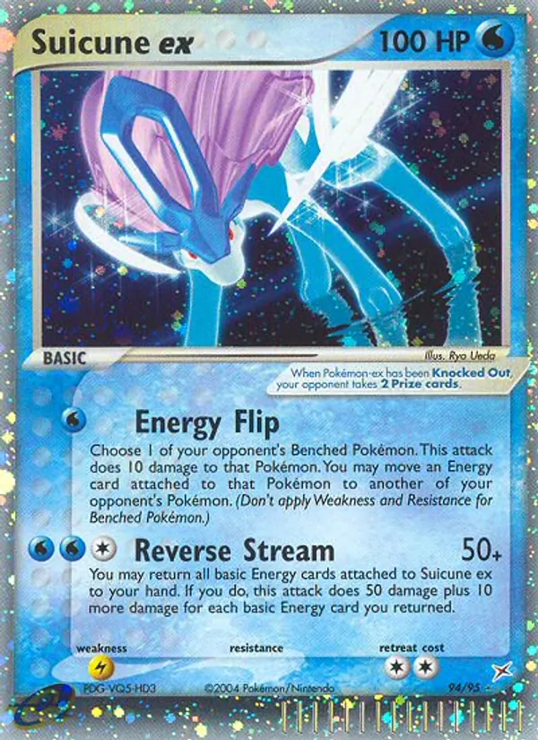 Carta Suicune ex, número 94/95 da coleção Team Magma vs Team Aqua