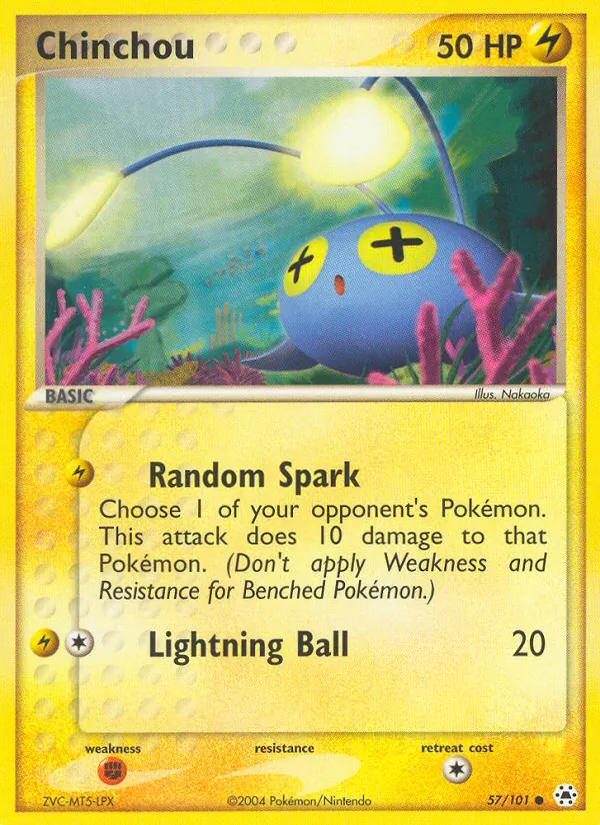 Carta Chinchou, número 57/101 da coleção Hidden Legends